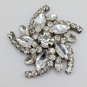 Vintage Large Clear Crystal Rhinestone Pinwheel Flower Shank Button 1.85in